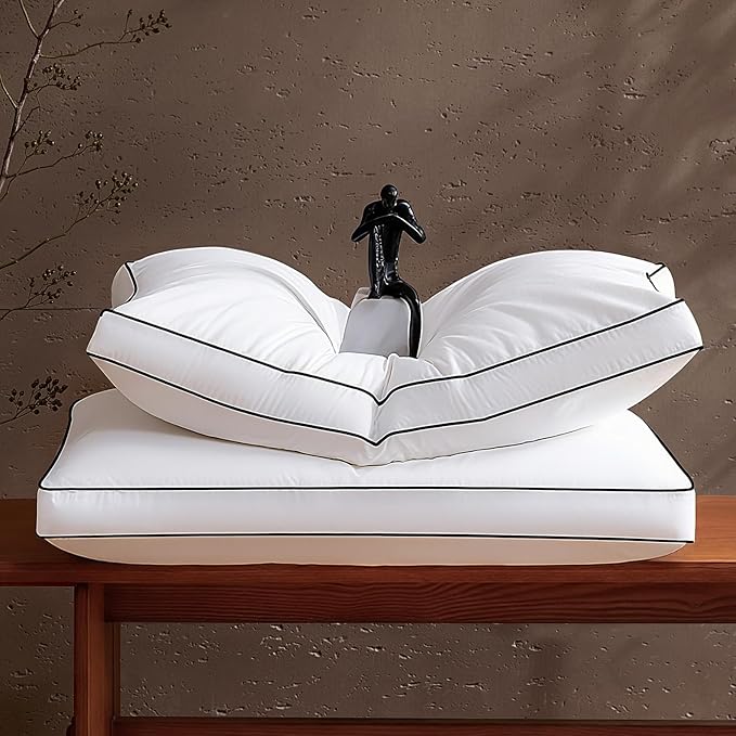 Feather Down Pillows Queen Size Set of 2 Pack, Luxury Hotel Collection Bed Pillows for Sleeping, Fluffy Soft Medium Firm Down Surround Gusseted Pillows for Side Back Stomach Sleepers 20 x 30 in