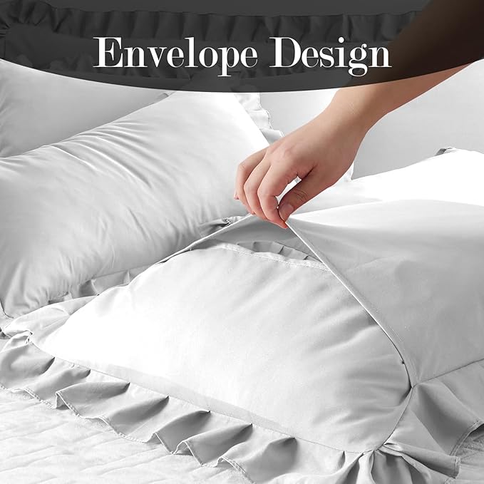 Ruffle Pillow Cases King Size Set of 2 – Soft Wrinkle Resistant Brushed Microfiber Ruffled Pillowcases –Envelope Pillow Shams Cover Festive Gift for Hotels, Guest Rooms 20x36 Inch (White)