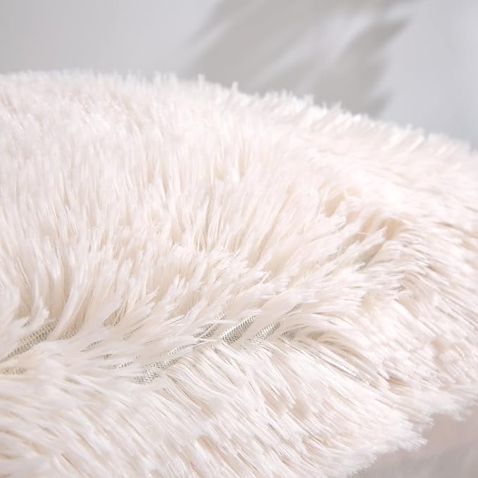 Reafort Luxury PV Fur Euro Sham Pillow Cover 26x26, Long Hair Faux Fur Plush Cushion Case with Hidden Zipper, Ultra Soft Decorative Pillow Cover for Bed Couch Sofa (Cream, Euro Sham)