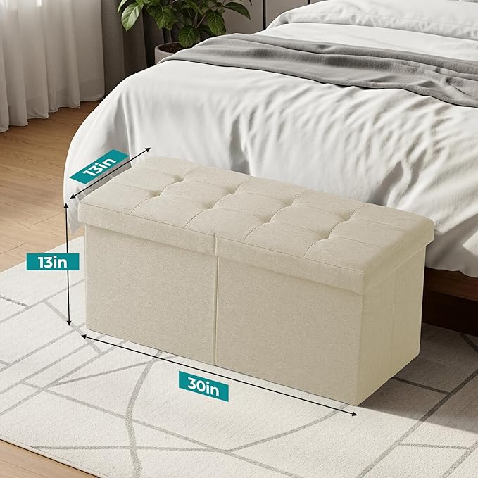 30-INCH Storage Ottoman Bench, Footrest with Storage, End of Bed Bench Coffee Table for Living Room, Bedroom, Entryway, Beige