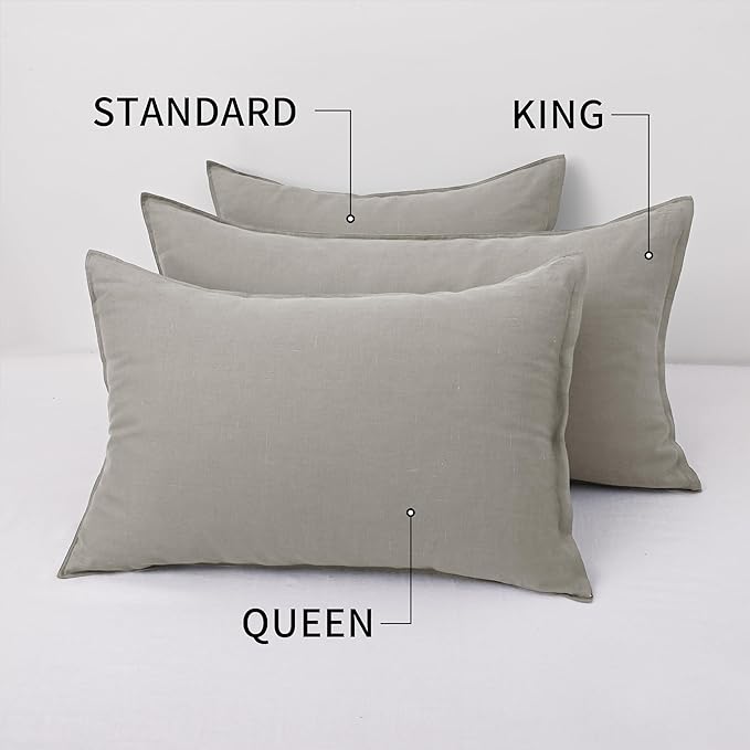 CHUFFED 100% French Linen Pillow Cases King Size Set of 2, Stone Washed Flax Pillow Covers with Zipper Closure - Breathable & Cooling for Hot Sleepers,20x36 Inches, Medium Grey