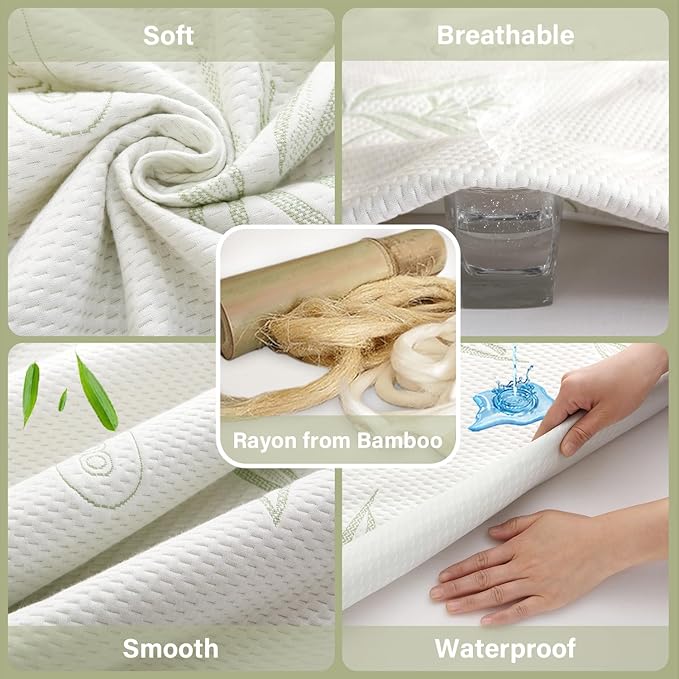 Twin Mattress Protector Waterproof Mattress Pad Washable Bamboo Rayon Mattress Cover Breathable Noiseless Bed Protector 5" - 21'' Elastic Fitted Deep Pocket