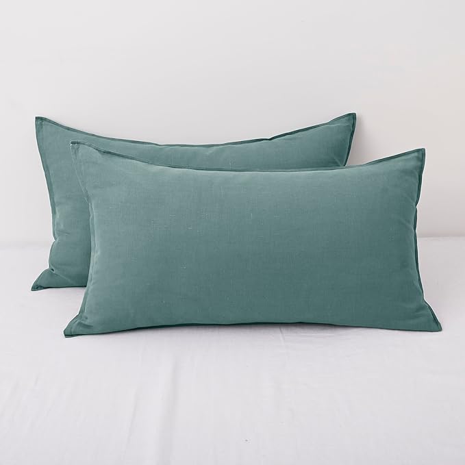 CHUFFED Linen Pillowcases 2 Pack 100% Linen Standard Pillow Cases, Breathable and Cooling Washed Pillowshams with Zipper Closure, 20x36 Inches,Aqua