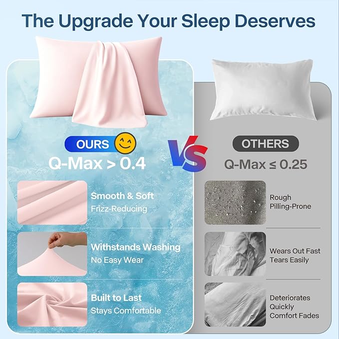 Premium Cooling Pillowcases Standard Size Set of 2 for Hot Sleeper & Night Sweats Beauty Sleep Reduces Wrinkles & Frizz Softer Than Silk Pillow Cover Oeko-TEX Certified Pink Breathable