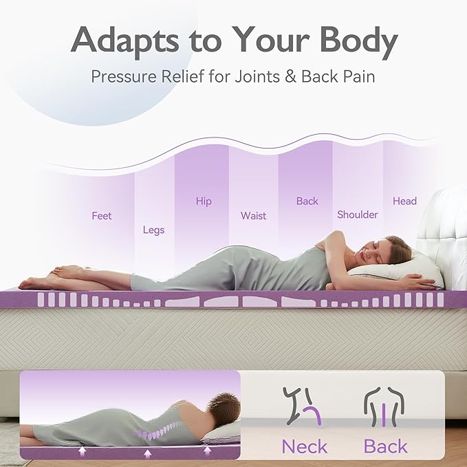 BDEUS 2 inch Mattress Topper, Cooling Gel Memory Foam Bed Topper for Pressure Relief and Back Pain, CertiPUR-US Certified, Dorm Essentials, Twin-XL