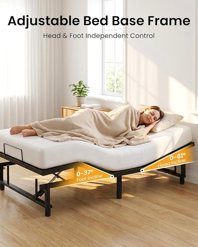Mixcous Adjustable Bed Base – Electric Queen Adjustable Bed Frame with Zero Gravity, Head & Foot Lift, Remote Control, Quiet Motor, Compatible with Memory Foam & Hybrid Mattresses, Easy Assembly