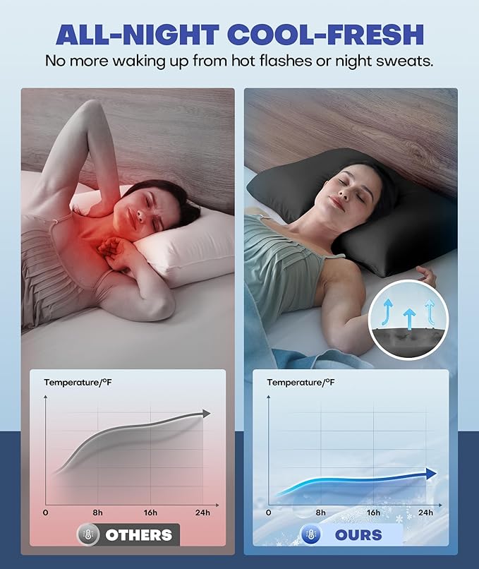 Ice Cooling Pillowcase for Hot Sleepers, Instantly Cool, Stays Cold All Night, Softer Than Silk Pillow Cases, Pillow Covers with Invisible Zipper, Gift for Men & Women - Queen Size, Black (1 Pack)