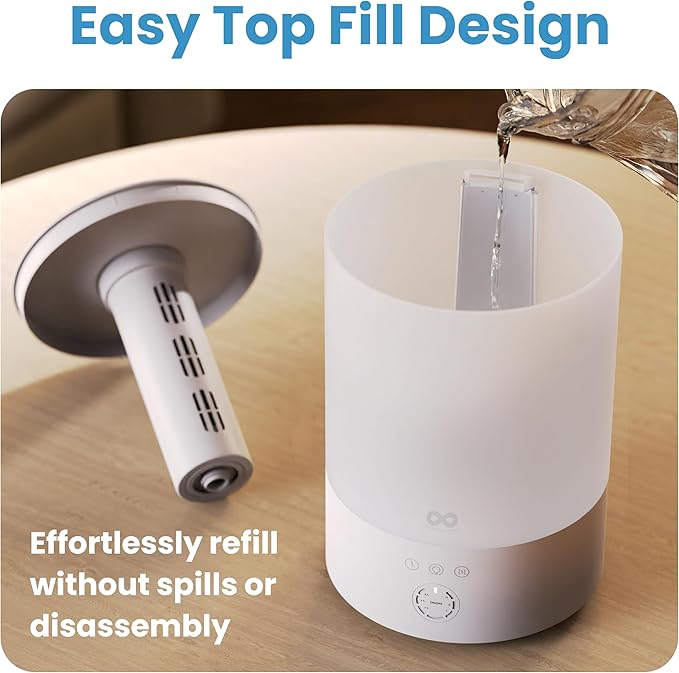 Everlasting Comfort 2.5L Top Fill Humidifier for Bedroom – Quiet, Easy to Fill & Clean, 24HR Runtime, Night Lights, Timer, Ultrasonic Cool Mist, Auto Shut-Off for Indoor Use - White