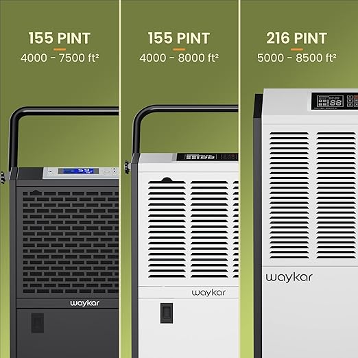 Waykar 155 Pints Large Commercial Dehumidifier with Drain Hose and Water Tank, Industrial Dehumidifier in Large Space up to 8000 Sq. Ft for Home, Basements, Whole House, Library