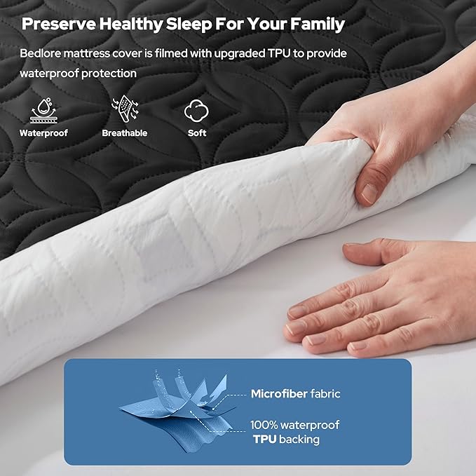 BEDLORE 2 Pack Waterproof Mattress Protector, California King Size Mattress Pad with Deep Pocket 6"-18" Depth, Soft Breathable Bed Mattress Cover for Home, Bedroom, Hotel (Black)