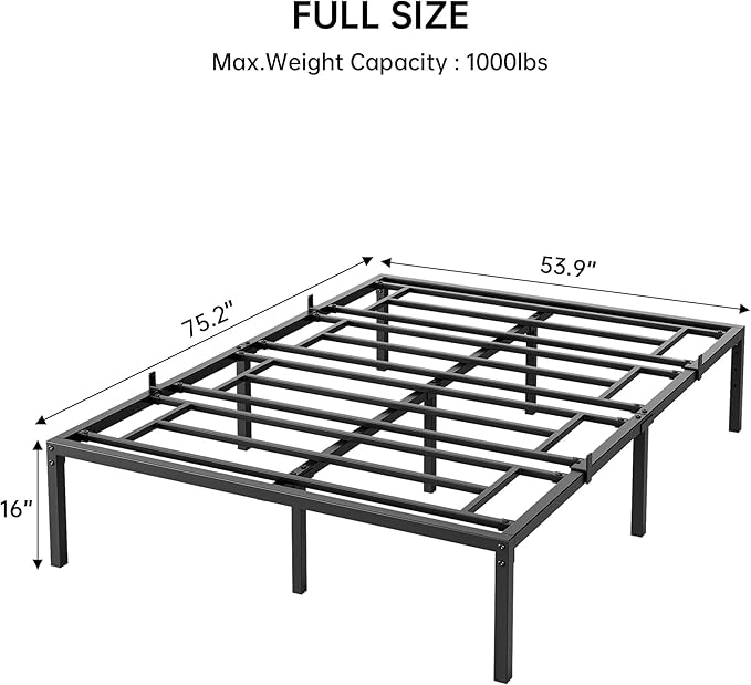GarveeHome Full Size Bed Frame, 16 Inch Metal Platform Bed Frames with Heavy Duty Steel Slat Support, No Box Spring Needed, Noise Free,Anti-Sliding Slat,Easy Assembly, Under Bed Storage