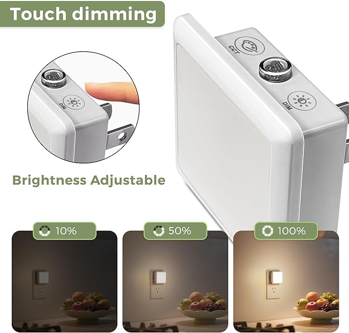 L LOHAS LED 3CCT Night Lights Plug into Wall 2-Pack, 0.3W Plug in Night Light, Dusk to Dawn, Bright Nightlight Auto-On/Off, for Adults Kids Room Bedroom Bathroom Hallway Kitchen