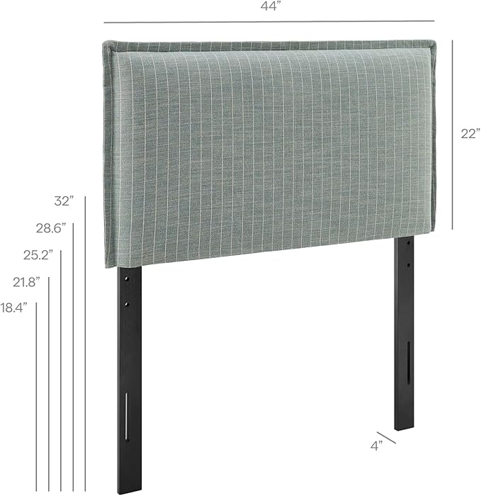 Modway Camille Twin Size Striped Linen Blend Pinstripe Headboard with Removable Slipcover – in Spa Blue Stripe - Padded Pillow Style Headboard with Adjustable Mounting for Twin Beds