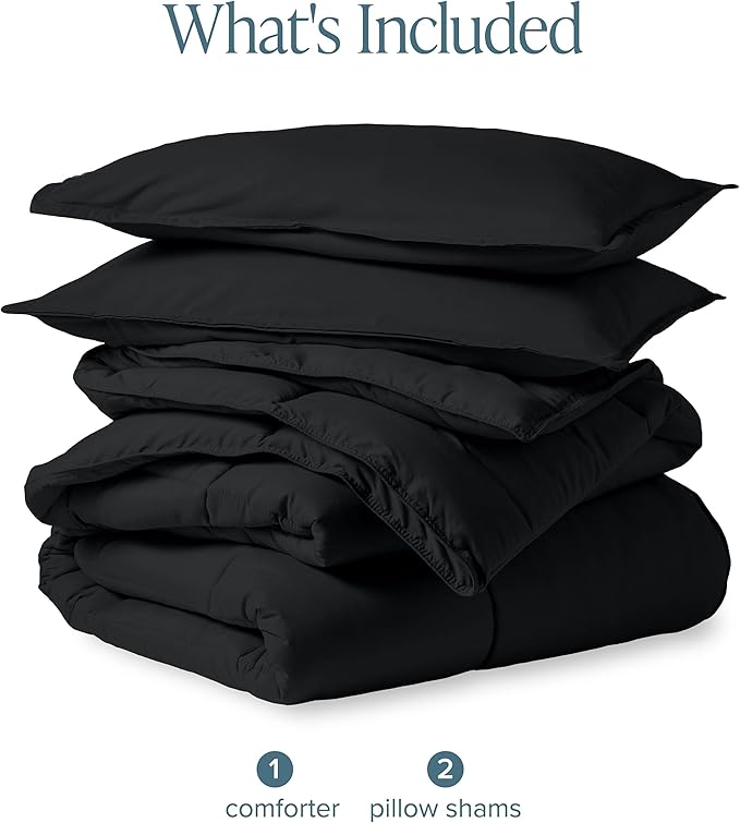 Bare Home Full Size Comforter Set - Ultra-Soft Goose Down Alternative - Premium 1800 Series - All Season Warmth - Black