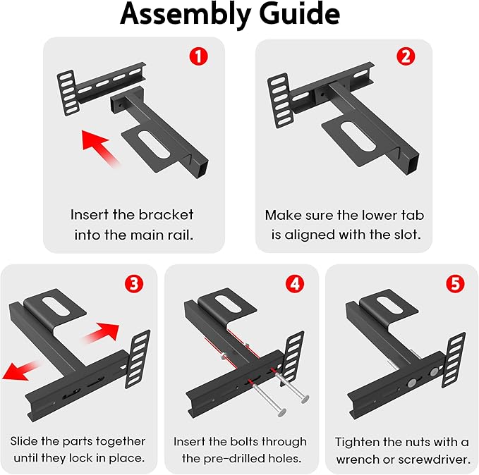 2 Pack Adjustable Headboard Brackets for Metal Bed Frame,Headboard & Footboard Extension Kit,Fits Twin Full Queen King (Check Hole Spacing),Matte Black