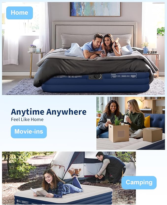 KINGJERRY Twin XL Air Mattress with Built in Pump, Upgraded 5-Layer Air Chamber, 18" Raised Inflatable Mattress, 500 lbs Heavy-Duty Support, 48Hr Leak-Tested Blow Up Bed for Home Guests & Camping