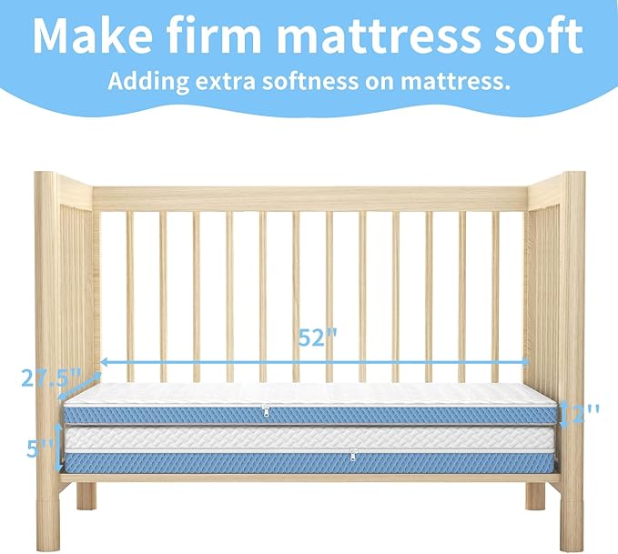 2"x27.5"x52" Mattress Topper, Ultra-Soft Gel-Infused Memory Foam, Odorless & Noiseless Water-Proof Surface, Detachable and Washable Outer Cover, Pure White & Blue