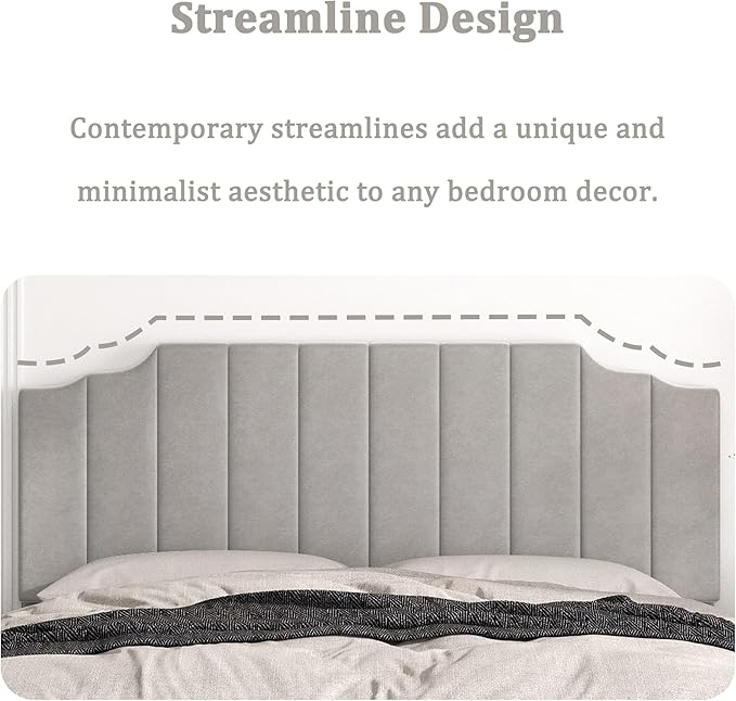Befurtori King Size Headboard Only, Velvet Wall Mounted Headboard King for Adjustable Bed Modern Upholstered Head Board Easy Assembly, Gray