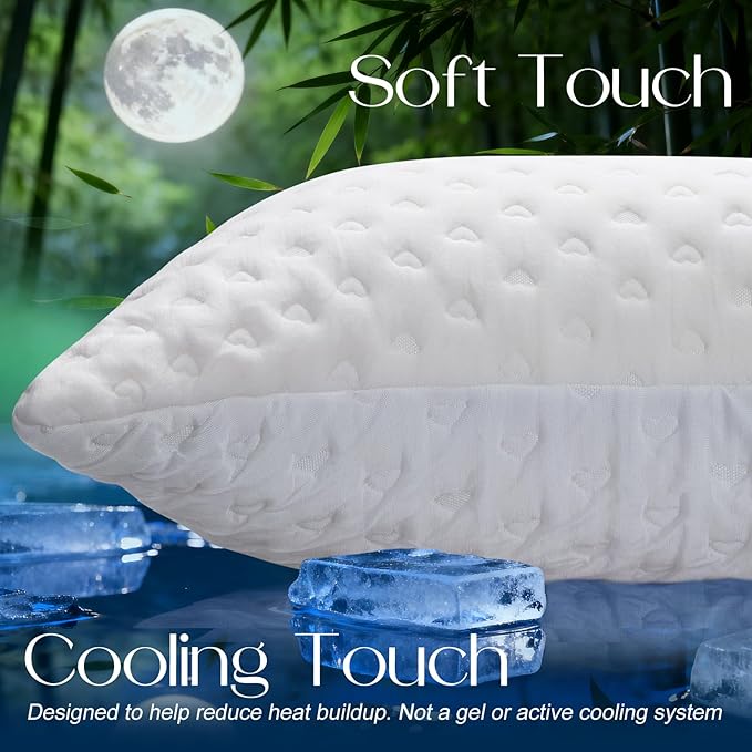 Side Sleeper Pillows for Neck & Shoulder Comfort - Ergonomic Curved Crescent Design, Adjustable Shredded Memory Foam, Cooling & Soft Cover, Extra Fill Included, Queen Size Pillows Set of 2