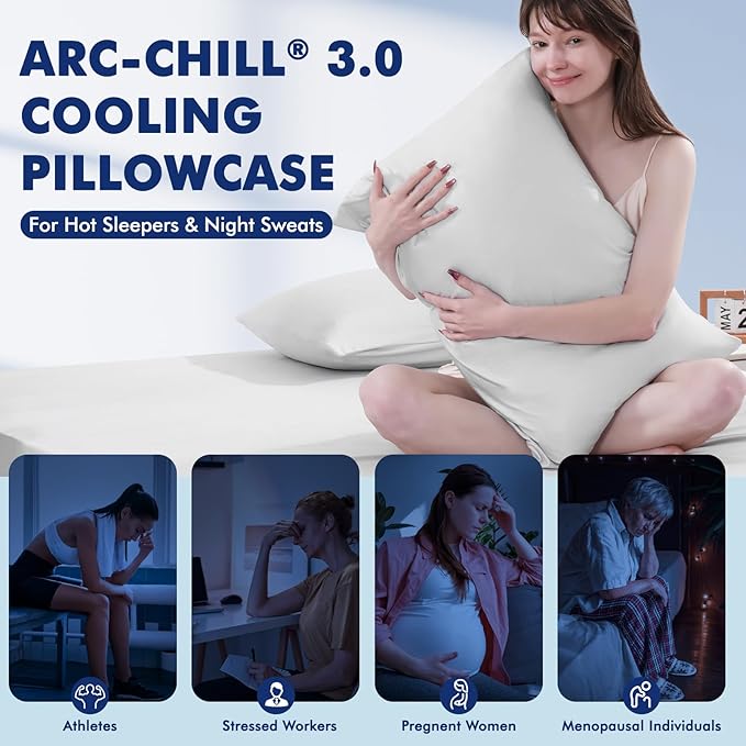 Elegear Cooling Pillow Cases for Hot Sleepers, Clean Fabric Silver Infused Cooling Pillowcase Q-Max>0.5, Soft Silky Pillowcases for Hair & Skin, Summer Zipper Pillowcase Cover Set of 2-Queen Gray