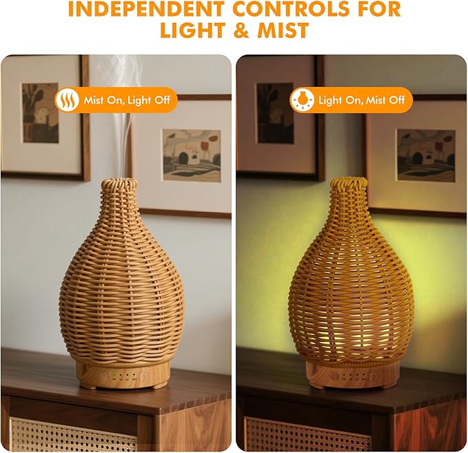 Essential Oil Diffuser Diffuser -Aromatherapy Diffuser for Essential Oils with Timer and 7 Colors LED Light Ultrasonic Diffuser with Auto Shut-Off, Home Office Decor&Gift（Handwoven）