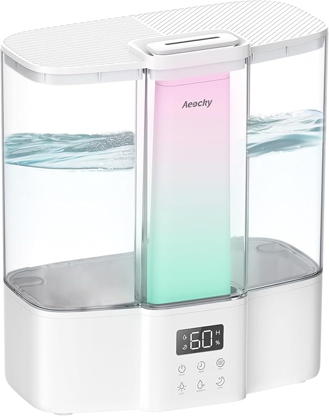 AEOCKY Geek-Level Humidifier for Baby, Quiet Ultrasonic Humidifiers for Bedroom, Nursery with Ambient Light, 4L Top-Fill Cool Mist Diffuser with Timer, Sleep, Auto, Constant Humidity Mode