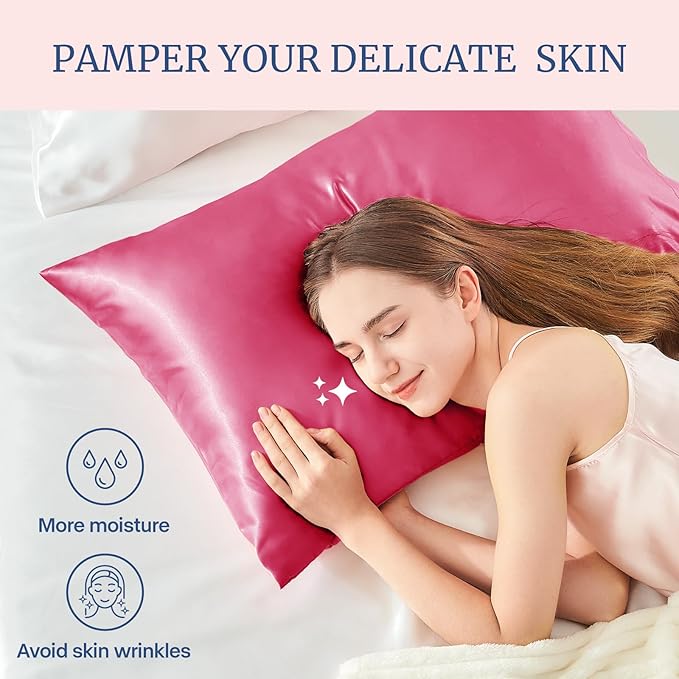 BEDELITE Satin Pillowcase for Hair and Skin, Super Soft and Cooling Similar to Silk Pillow Cases 2 Pack with Envelope Closure, Gift for Women Men(20"x30" Queen Size, Hot Pink)