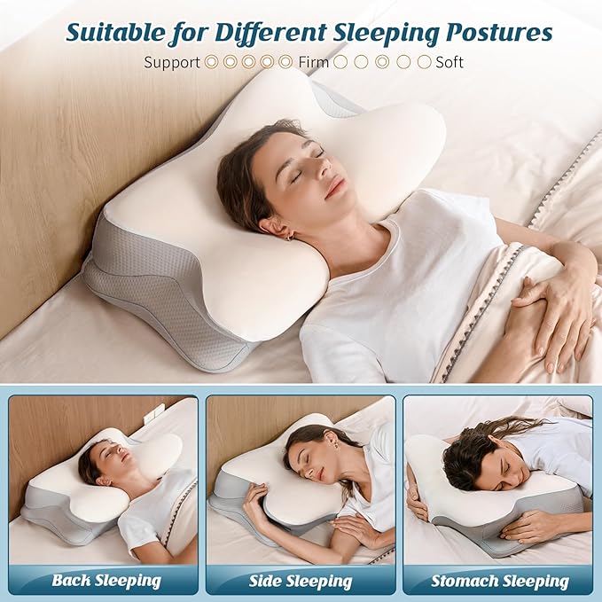 Cervical Neck Pillow for Pain Relief, Ergonomic Side Sleeper Pillow for Sleeping, Contour Orthopedic Memory Foam Pillows for Back & Stomach Sleepers with Pillowcase