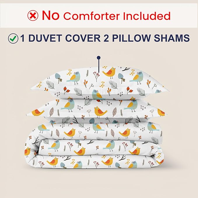 Kotton Culture 120"x98" 3 Pc Oversized King Duvet Cover Set 100% Egyptian Cotton - 600 TC Comforter Cover, Zipper Closure & Corner Ties - Fits Large King Inserts (Oversized King,Forest Birds)
