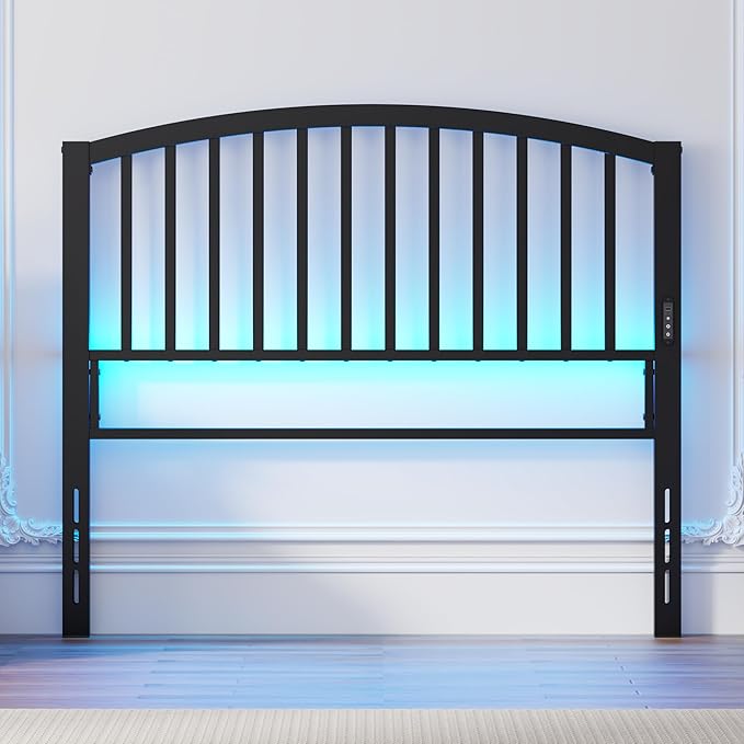 Weehom Full Size Headboard Only, Modern Headboard for Full Size Bed with LED Light, USB & Type C Port and Touch & Remote Control, Metal Headboard, Sturdy and Stable, Easy Assembly, Black
