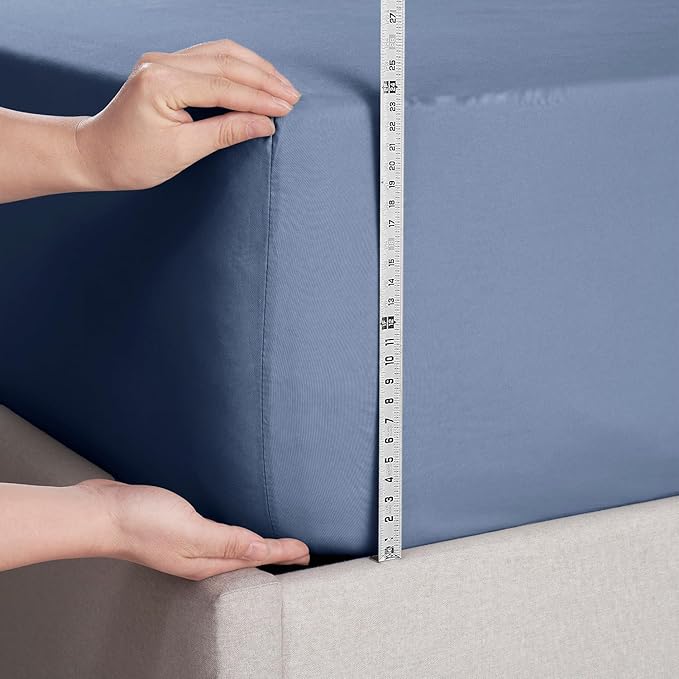 Nestl Navy Blue Extra Deep Pocket Fitted Sheet Queen, Hotel Luxury Queen Fitted Sheet Only Easily Fits 18 to 24 Inch Mattress, Super Soft, Wrinkle-free, and Breathable Bottom Sheets with Corner Straps