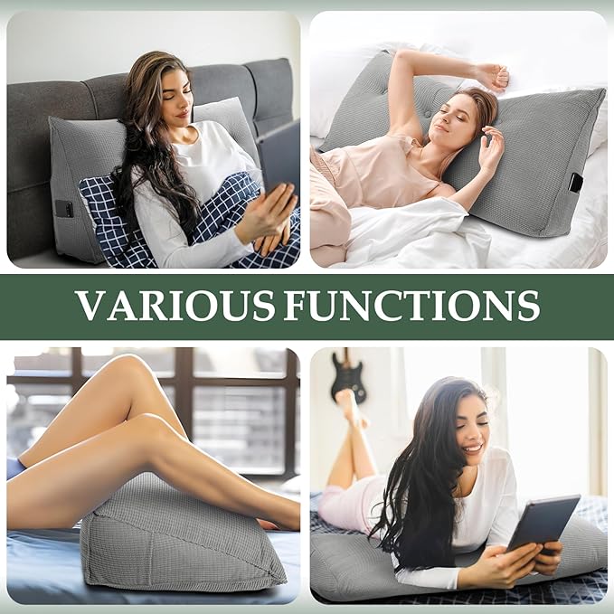 Huatean Home Soft Headboard Pillow Twin Size, Wall Backrest Wedge Pillow Headboard Twin XL, Reading Backboard Pillows, Large Dorm Daybed Bolster Pillows for Back Support with Removable Cover, Gray