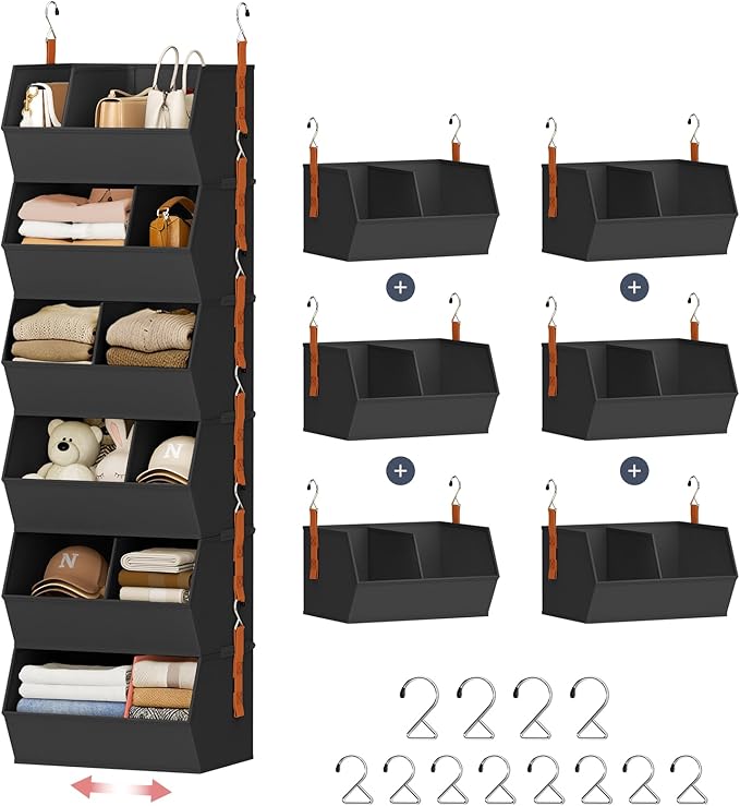 Hanging Closet Organizer Extra Large, Clothes Hanging Shelves for Closet with Divider, Collapsible Closet Storage System, Fabric Storage Bins for Home, Dorm, Rv, Sweaters, Handbags, Underwear, Sock