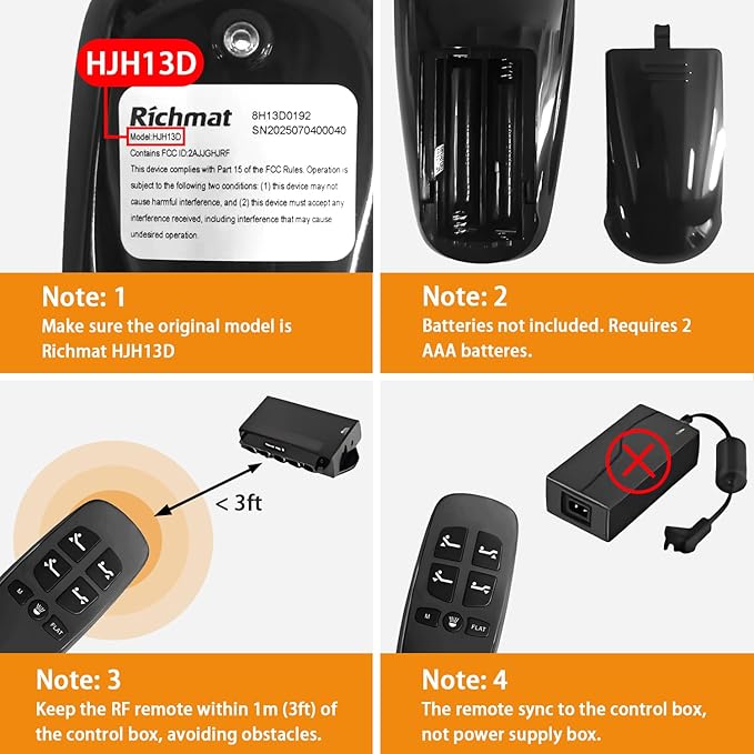 Adjustable Bed Remote for Richmat HJH13D Adjustable Bed Replacement Parts
