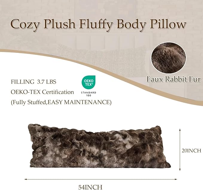 Luxury Shaggy Faux Fur Body Pillow,Fluffy Bed Pillow with Zipper Closure,Soft Decorative Plush Full Long Pillows,Fuzzy Hug Pillow for Living Room Side Sleeper & Pregnancy 20"x54" Tie-dye Coffee