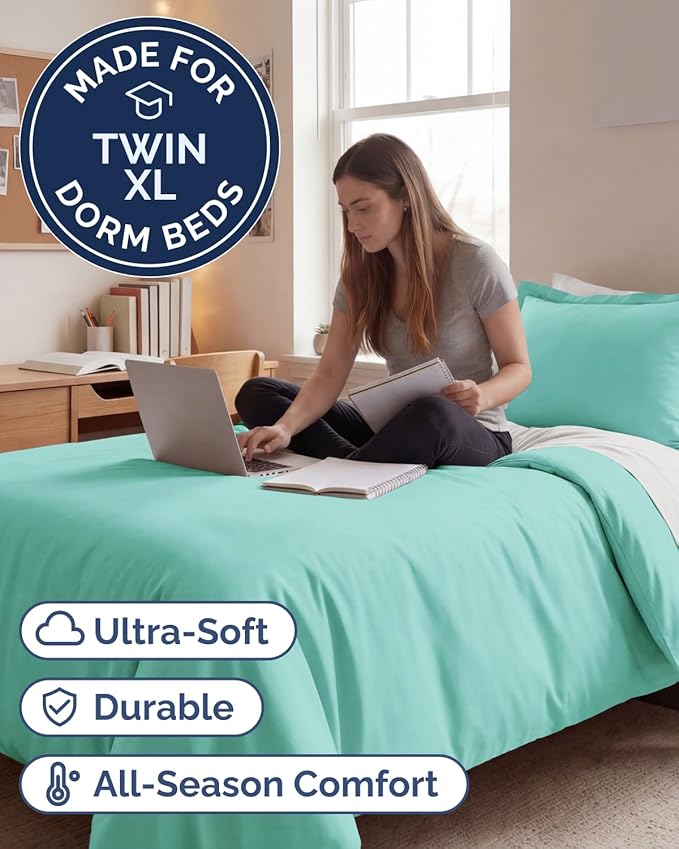 Duvet Cover Twin/Twin XL Size Set - Extra Soft Twin/Twin XL Duvet Cover 68" x 90" with 1 Pillow Sham - Hotel Luxury, Easy Care, Fade Free with Zipper Closures & Ties - Comfy & Breathable (Spa Blue)