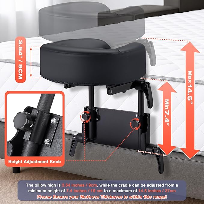 Home Mattress Top Massage Kit, Universal Massage Headrest for Bed, Adjustable Height up to 14.5", Deluxe Face Cradle Face Down Pillow, Home SPA Face Cushion Support Bracket with Portable Storage Bag