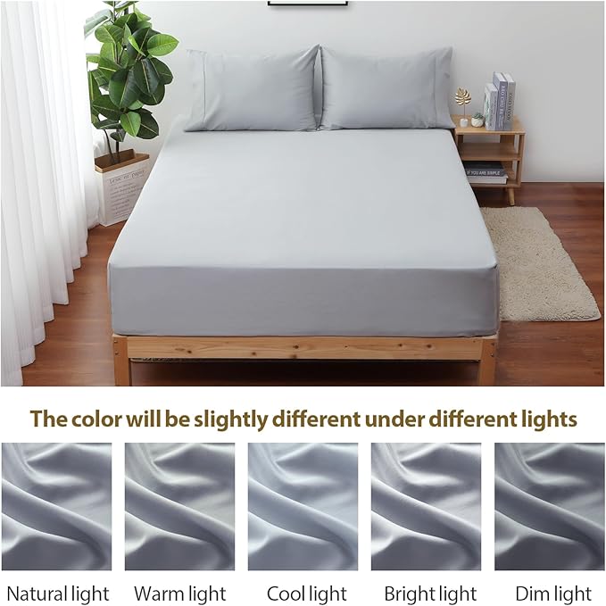 2-Pack Pure Cotton Fitted Sheet Twin Size, 600 Thread Count 16" Deep Pocket Egyptian Cotton Fitted Sheet (2pcs, Twin, Gray)