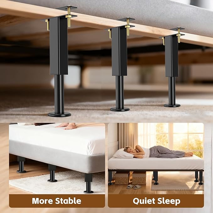 Bed Support Legs, 6PCS Replacement Adjustable Bed Risers, 6.2-8 in Heavy Duty Metal Furniture Feet with Non-Slip Rubber Base for King Queen Slats, Couch, Table, Sofa