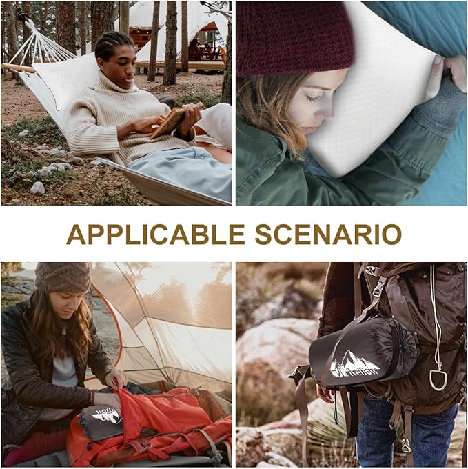 Ivellow Travel Pillow Camping Pillow for Sleeping Small Cooling Shredded Memory Foam Pillow Compressible Compact Medium Firm,Breathable Soft Cover,Outdoor Car Backpacking Hiking Essential Gear White M