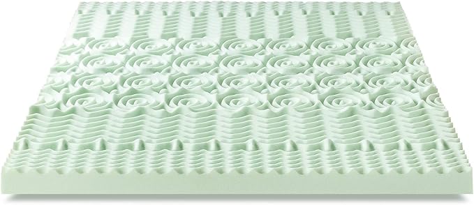 Mellow 4 Inch 5-Zone Memory Foam Mattress Topper, Calming Green Tea Infusion, Twin