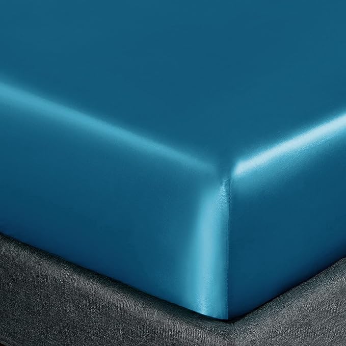 Homiest 4pcs Satin Sheets Set Luxury Silky Satin Bedding Set with Deep Pocket 1 Fitted Sheet + 1 Flat Sheet + 2 Pillowcases (King Size, Lake Blue)