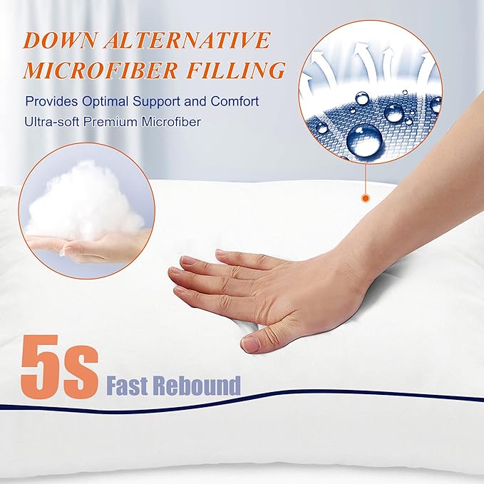 MZOIMZO Supportive Firm Bed Pillows for Sleeping- Queen Size Set of 2, Cooling Hotel Quality with Premium Soft Down Alternative Fill for Back, Stomach or Side Sleepers, 20''x30''