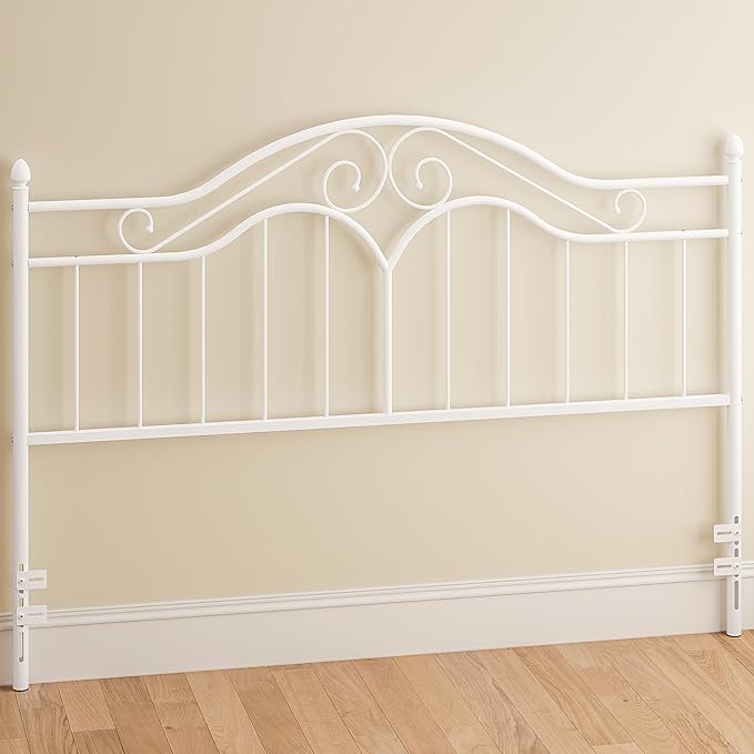 Elephance Headboard for King Size Bed Frame, Vintage Platform Bed Metal Headboard Only, Height Adjustable, Sturdy and Stable, King Size, Easy Assembly, White