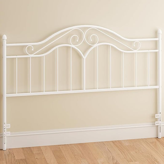 Elephance Headboard for King Size Bed Frame, Vintage Platform Bed Metal Headboard Only, Height Adjustable, Sturdy and Stable, King Size, Easy Assembly, White
