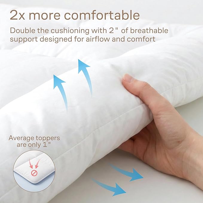 Ultra Soft King Mattress Topper - Cloud-Like Mattress Pad for Full Back Support - Breathable Cooling Material for Hot Sleepers, White
