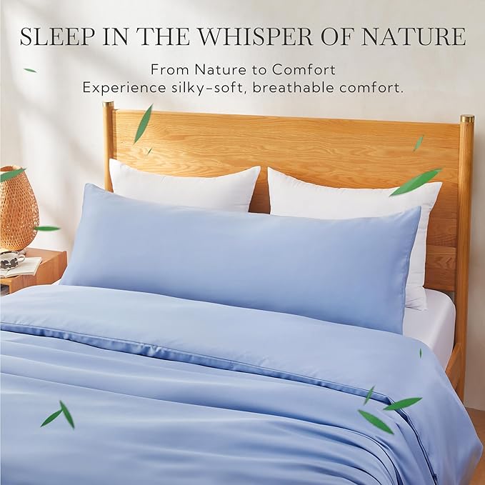 MR&HM Cooling Body Pillow Case 20"x54", Body Pillow Cover for Hot Sleepers, Breathable & Moisture Wicking, Soft Envelope Long Pillowcase, Rayon Derived from Bamboo & Polyester Blend, Light Blue