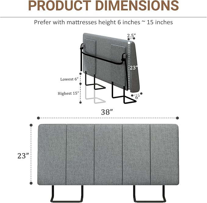 Twin Size Headboard Only-No Assembly, Upholstered Headboard Twin Size Linen Fabric Modern Style Headboards Extra-Thick, Dark Gray