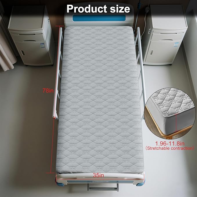Waterproof Hospital Mattress Cover Protector Bed Sheet 36" x 80" x 9" Hospital Grade Incontinence Protection, Breathable Fabric for Elderly, Adults Machine Washable