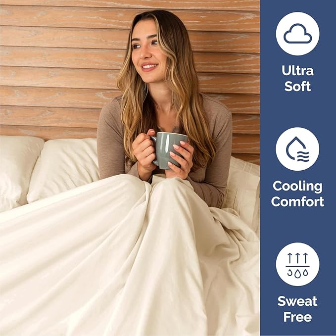 Cal King Size 4 Piece Sheet Set - Comfy Breathable & Cooling Sheets - Hotel Luxury Bed Sheets for Women & Men - Deep Pockets, Easy-Fit, Soft & Wrinkle Free Sheets - Off White Oeko-Tex Bed Sheet Set